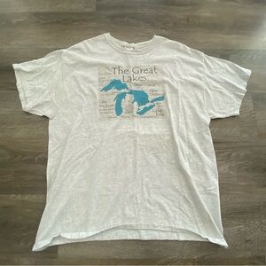 Gildan Ultra Cotton XL White The Great Lakes Map Graphic T-Shirt Midwest